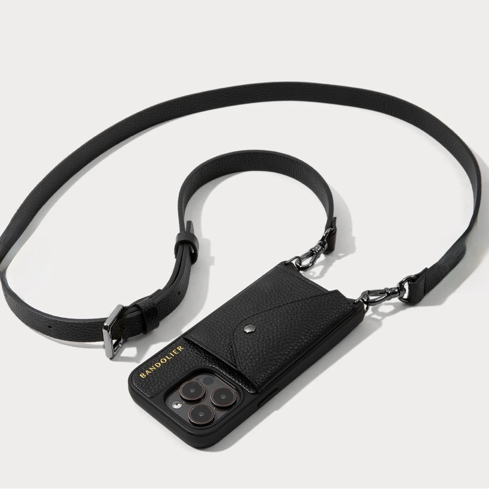 Bandolier Hailey Black Pebbled Leather with Pewter Hardware iPhone 14 Pro